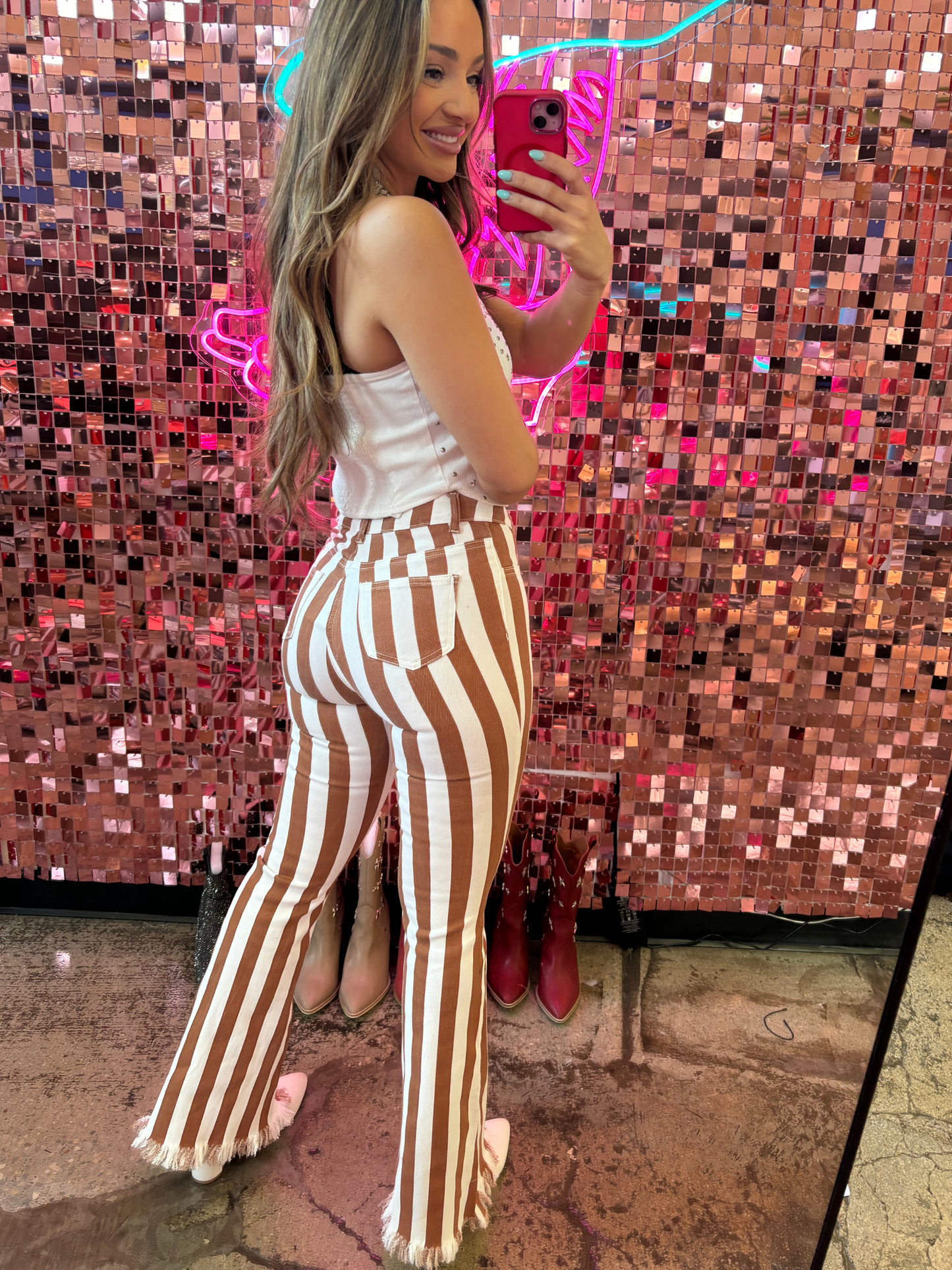 Buy our "Farrah Broadway Girl Striped Flares" online – Willow Boutique Clothing. Shop stylish Farrah Broadway Girl Striped Flares today.
