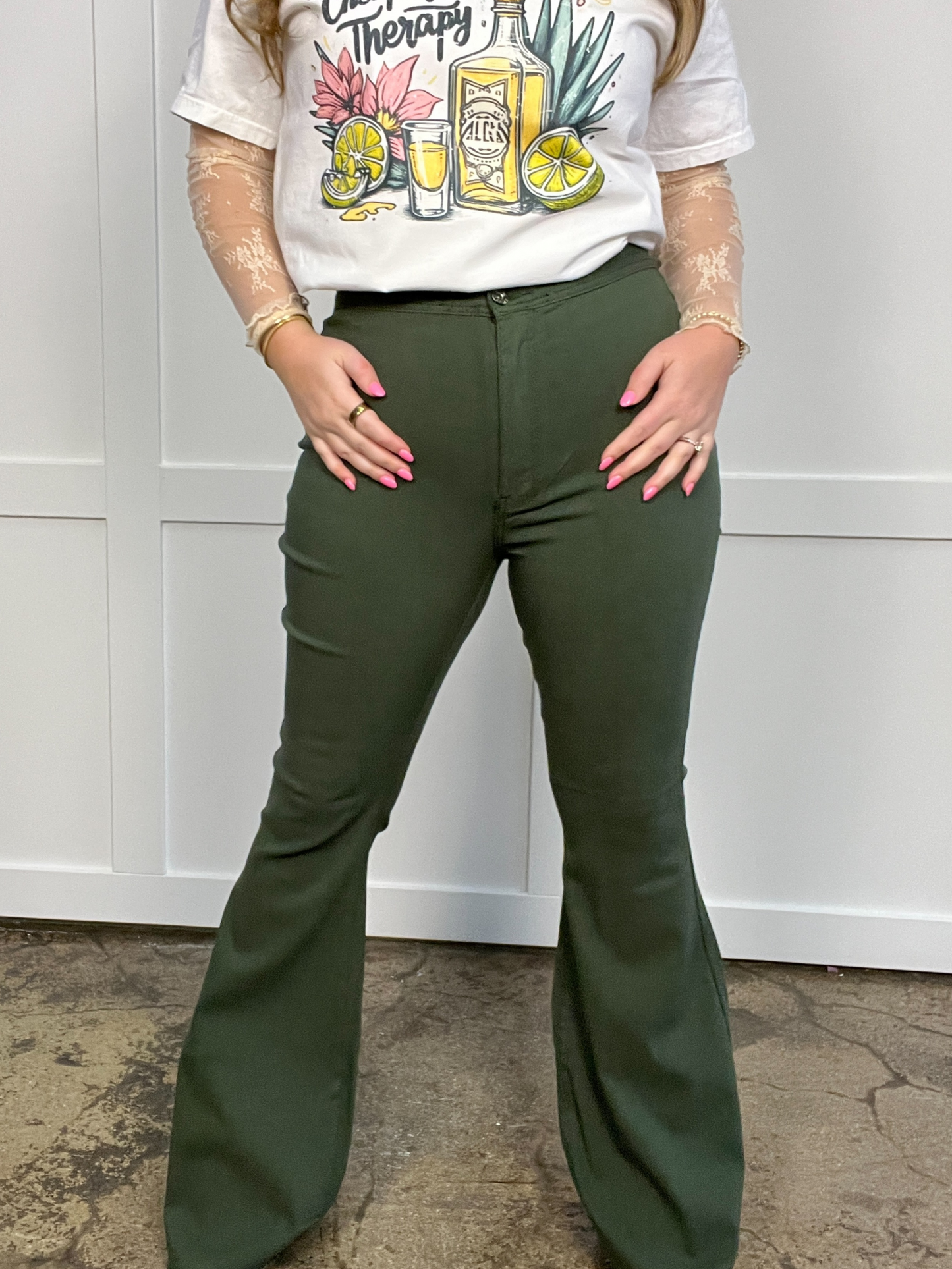 Buy our "Fiona High Waisted Bell Bottom Flare Jeans - Olive" online – Willow Boutique Clothing. Shop stylish Fiona High Waisted Bell Bottom Flare Jeans - Olive today.