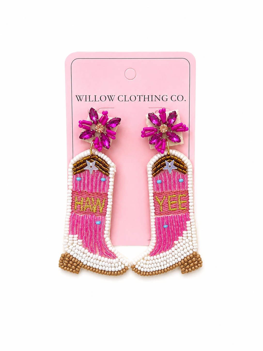 Yee Haw Beaded Cowgirl Boot Drop Earrings
