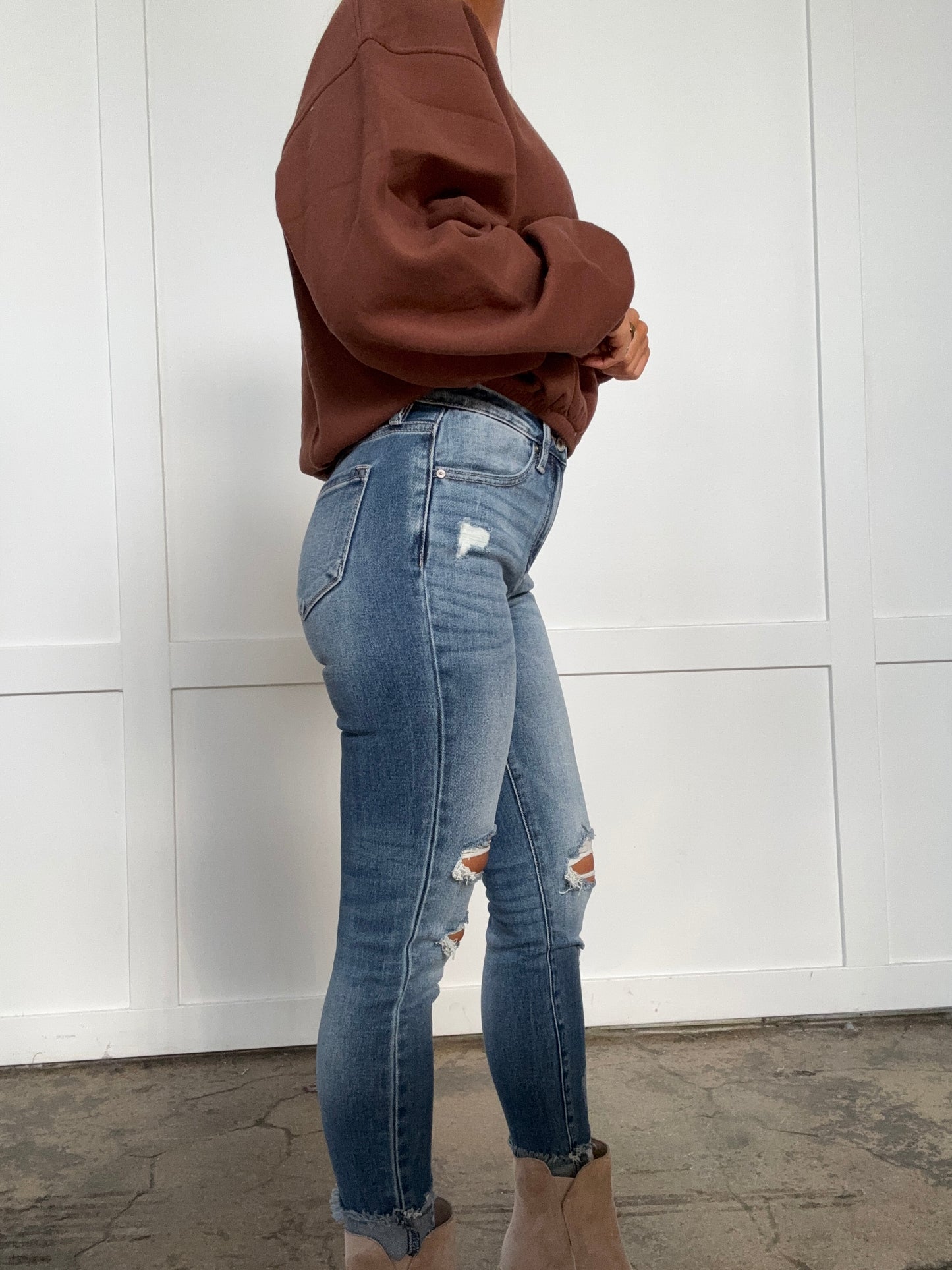 Buy our "KanCan Medium Wash High Rise Fray Hem Ankle Skinny Jeans" online – Willow Boutique Clothing. Shop stylish KanCan Medium Wash High Rise Fray Hem Ankle Skinny Jeans today.
