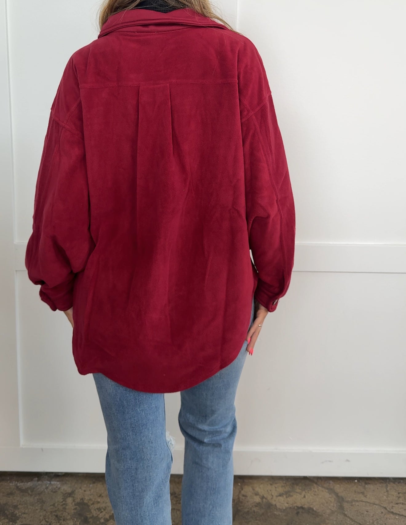 Talia Burgundy Button up Fleece Long Sleeve Jacket