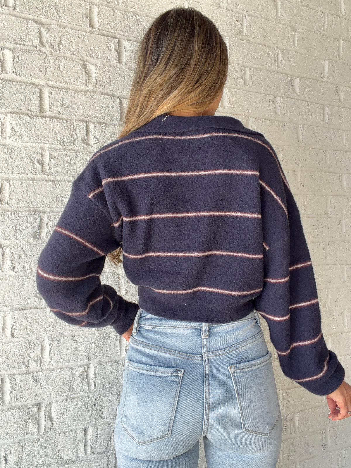 Sunday Social Striped Cropped Knit Sweater