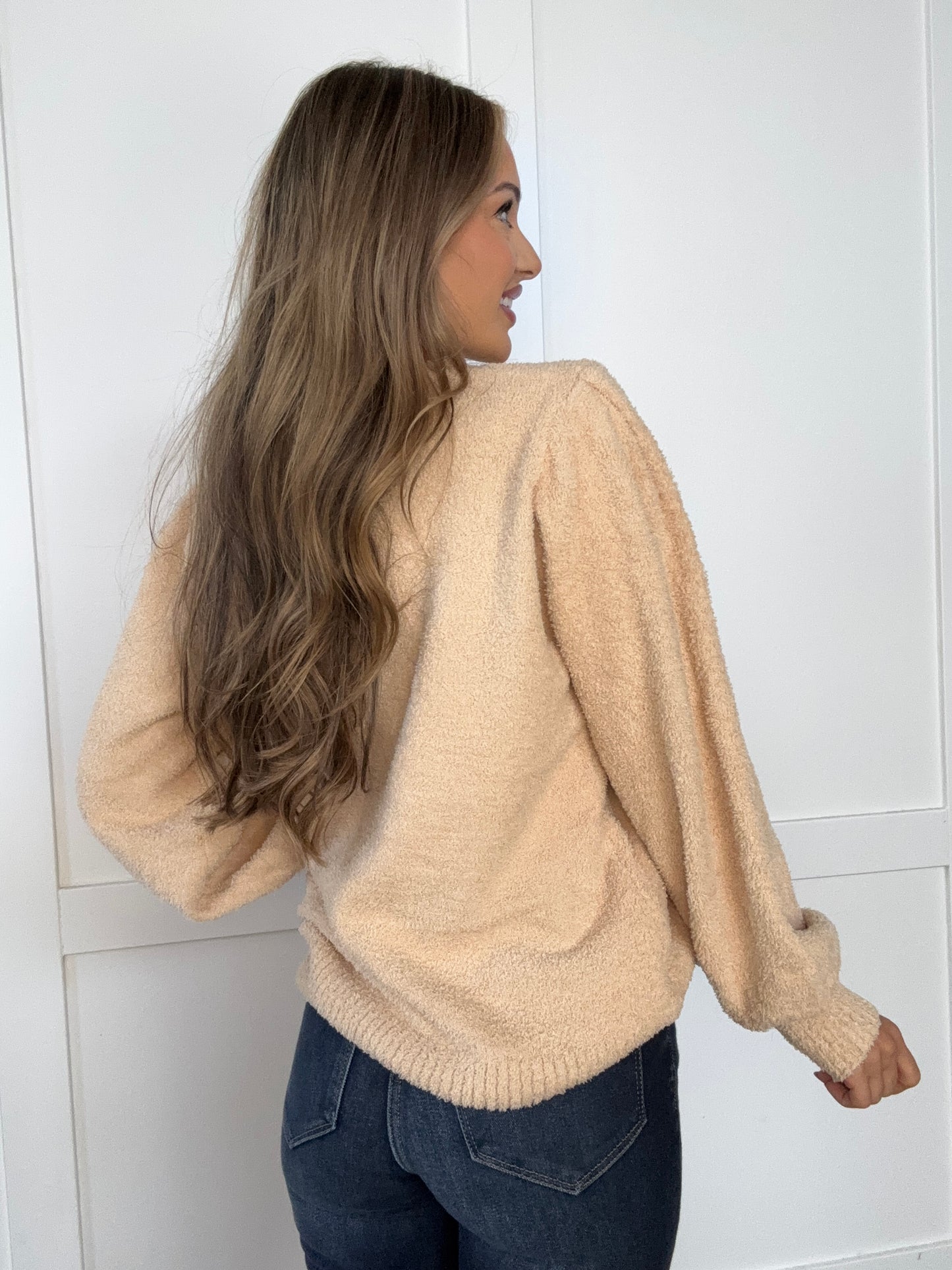 Latte Textured Long Sleeve Sweater