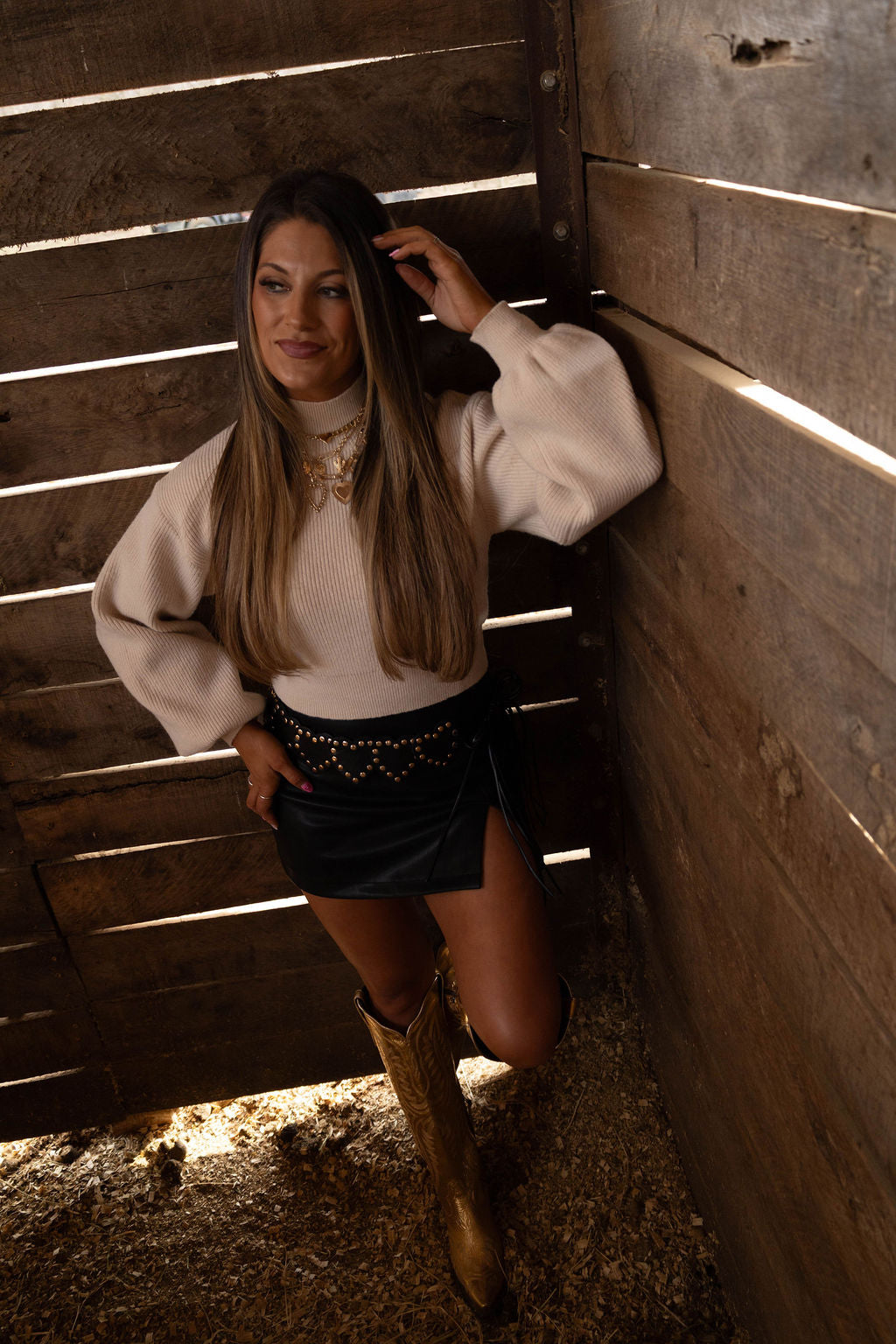 Call It Even Side Slit Leather Skorts