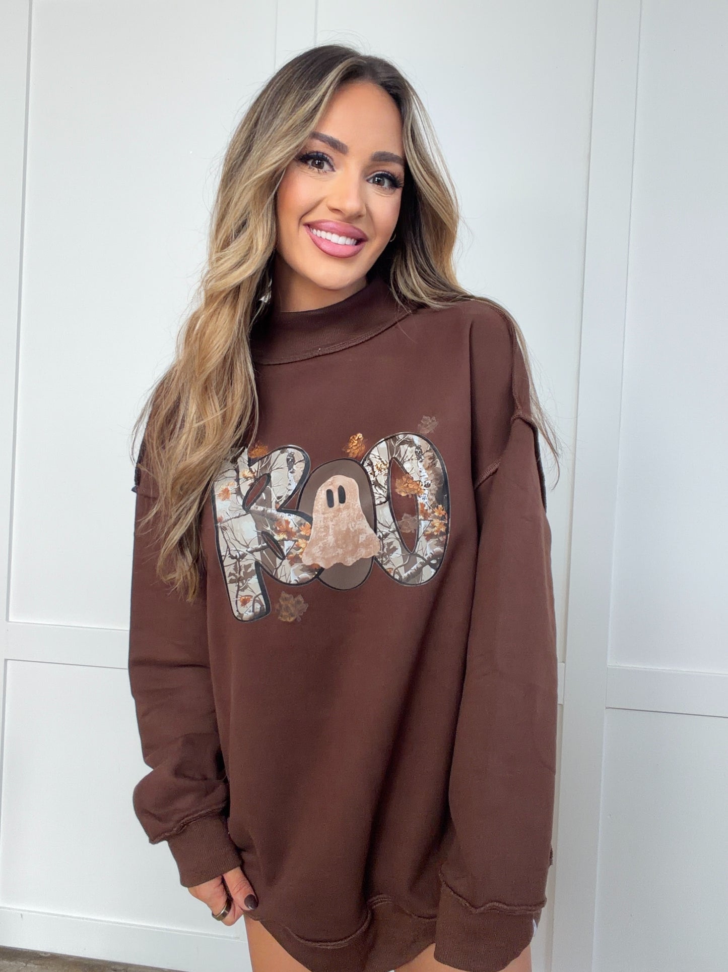 Tilly Boo Brown Reversible Oversized Mockneck Crew