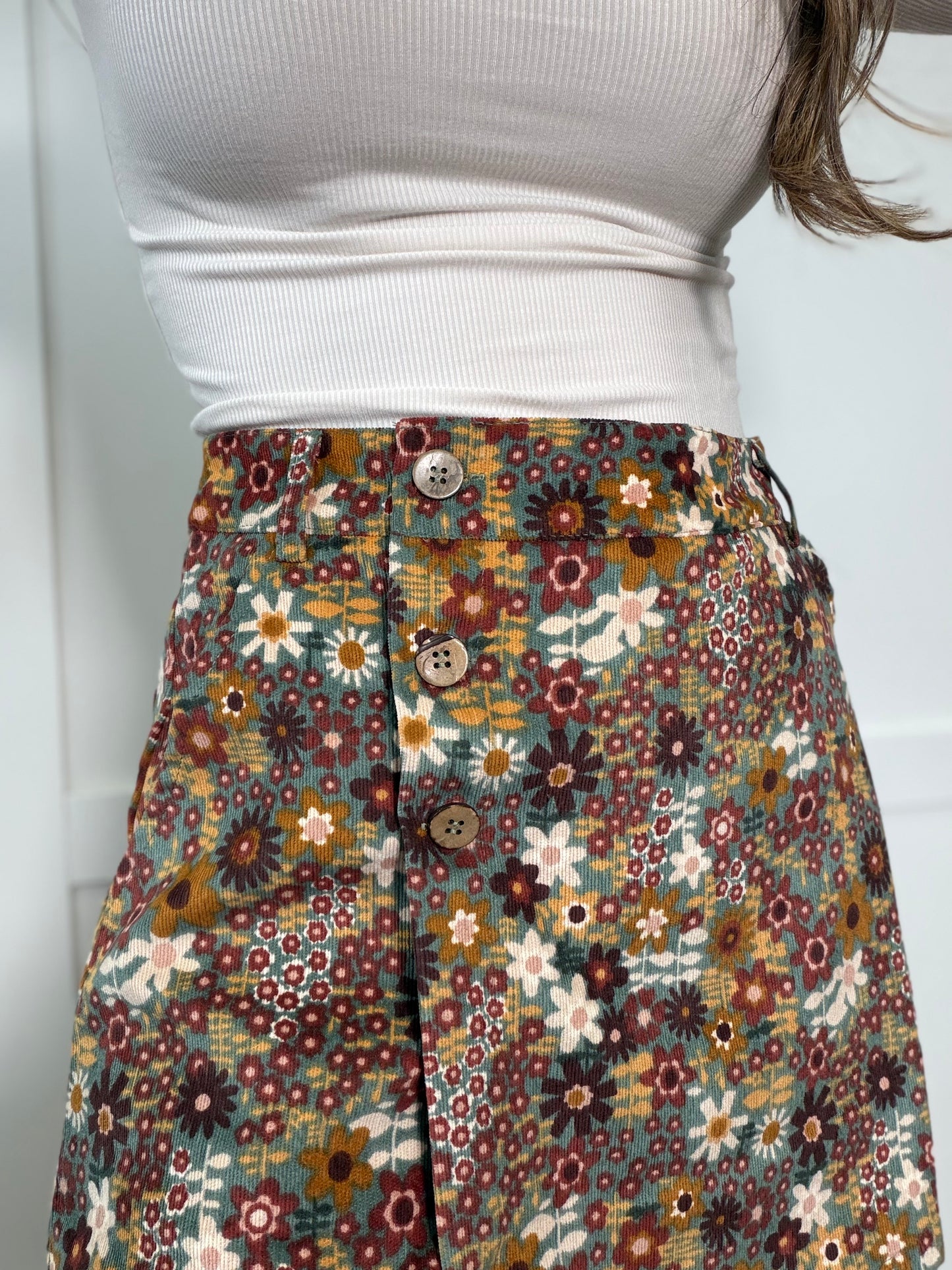 Sadie Corduroy Button Wrap Skort