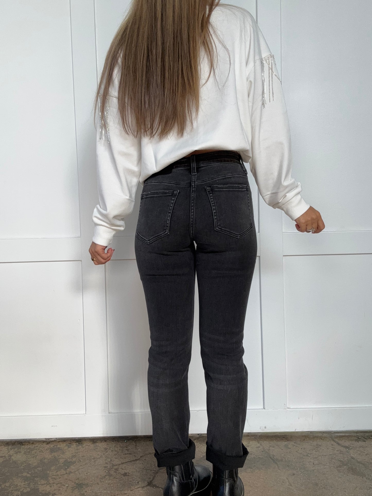 Wholeheartedly Mid Rise Ankle Slim Straight Black Denim Jeans