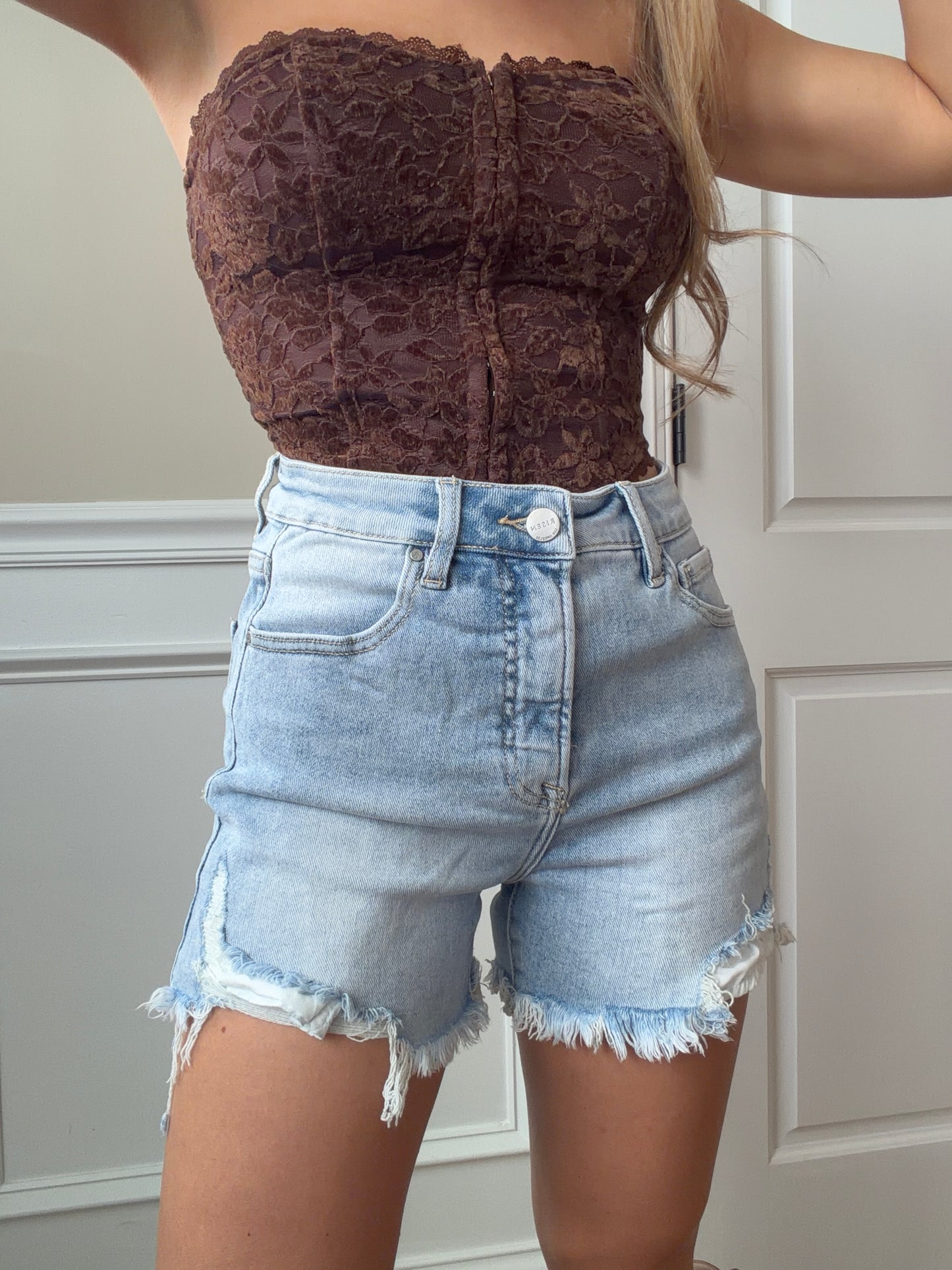 Jillian High Rise Distressed Shorts - Light Wash