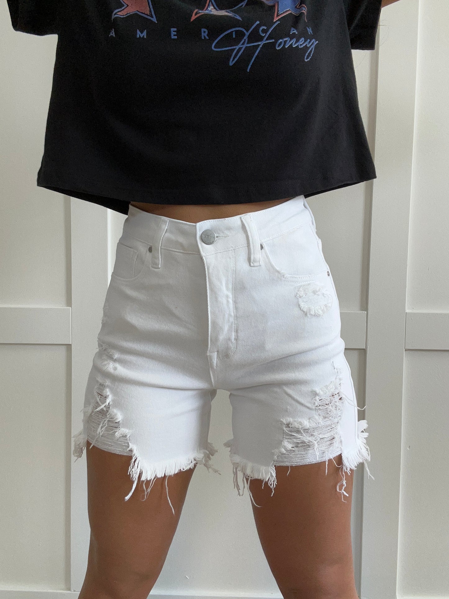Katie Risen Boyfriend Shorts -White