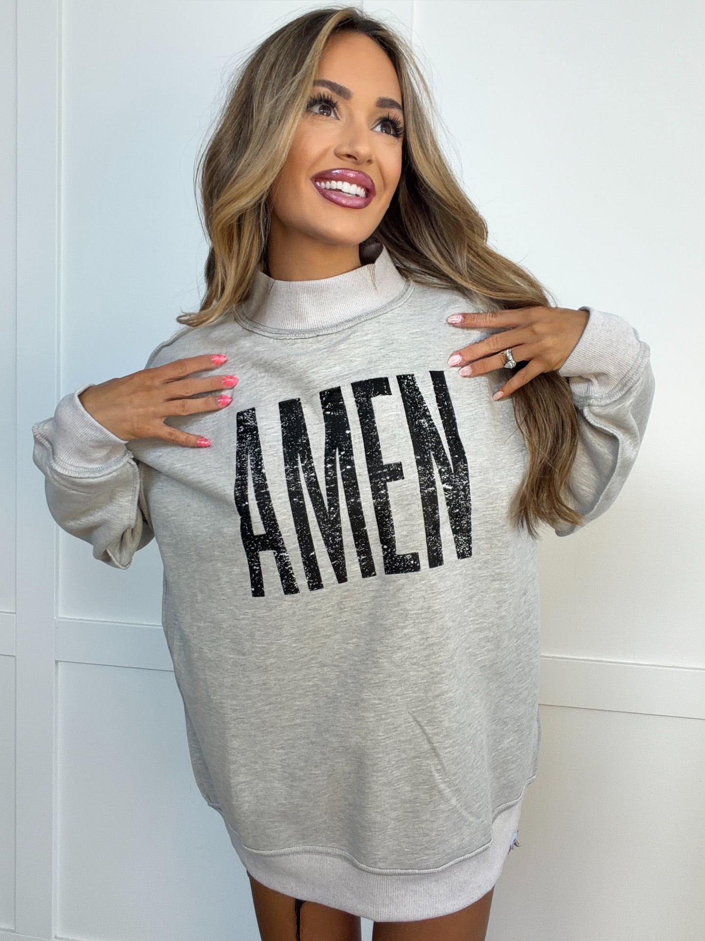AMEN Tilly Grey Reversible Oversized Mockneck Crew