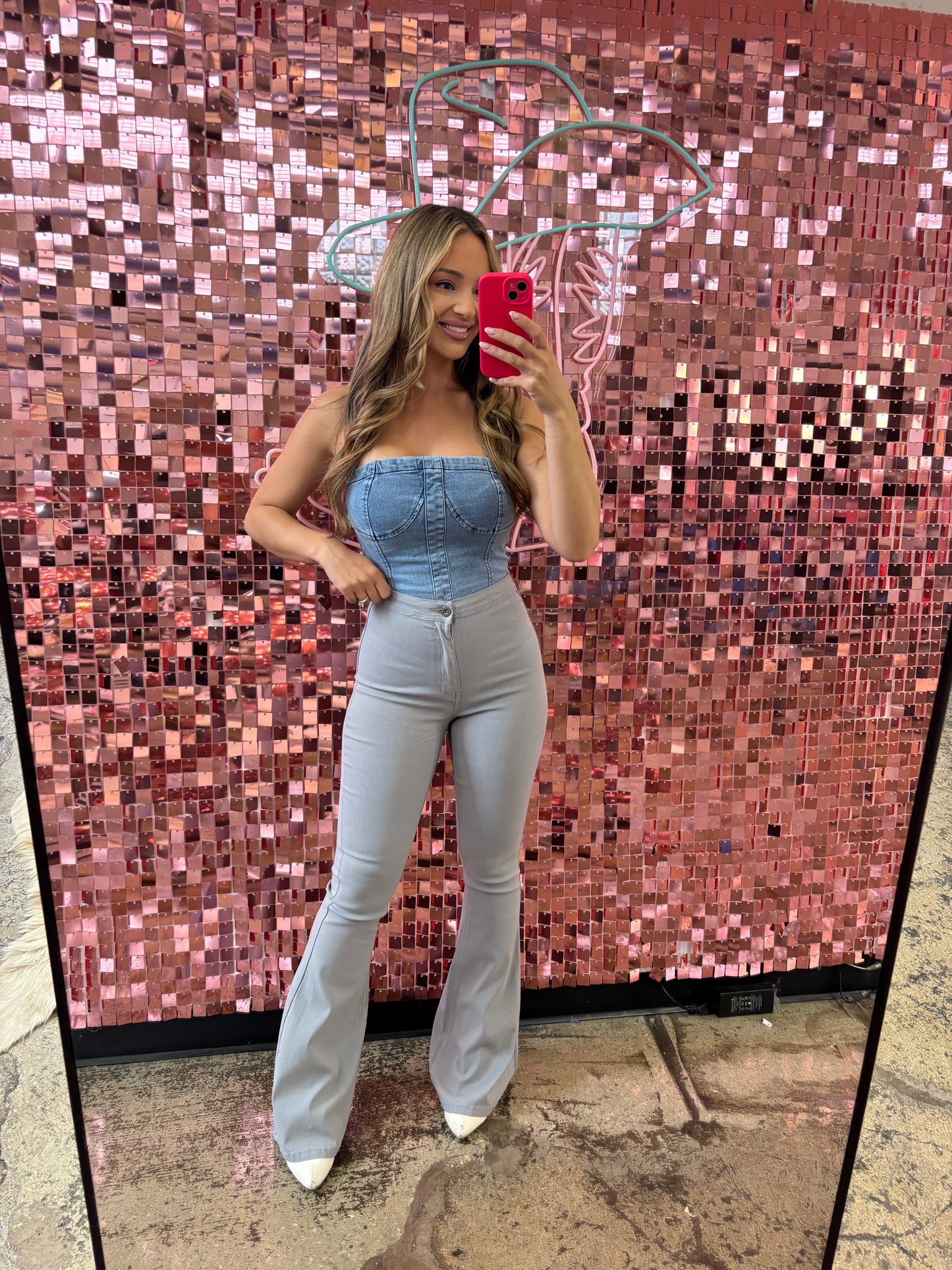 Buy our "Fiona High Waisted Bell Bottom Flare Jeans - Light Grey" online – Willow Boutique Clothing. Shop stylish Fiona High Waisted Bell Bottom Flare Jeans - Light Grey today.