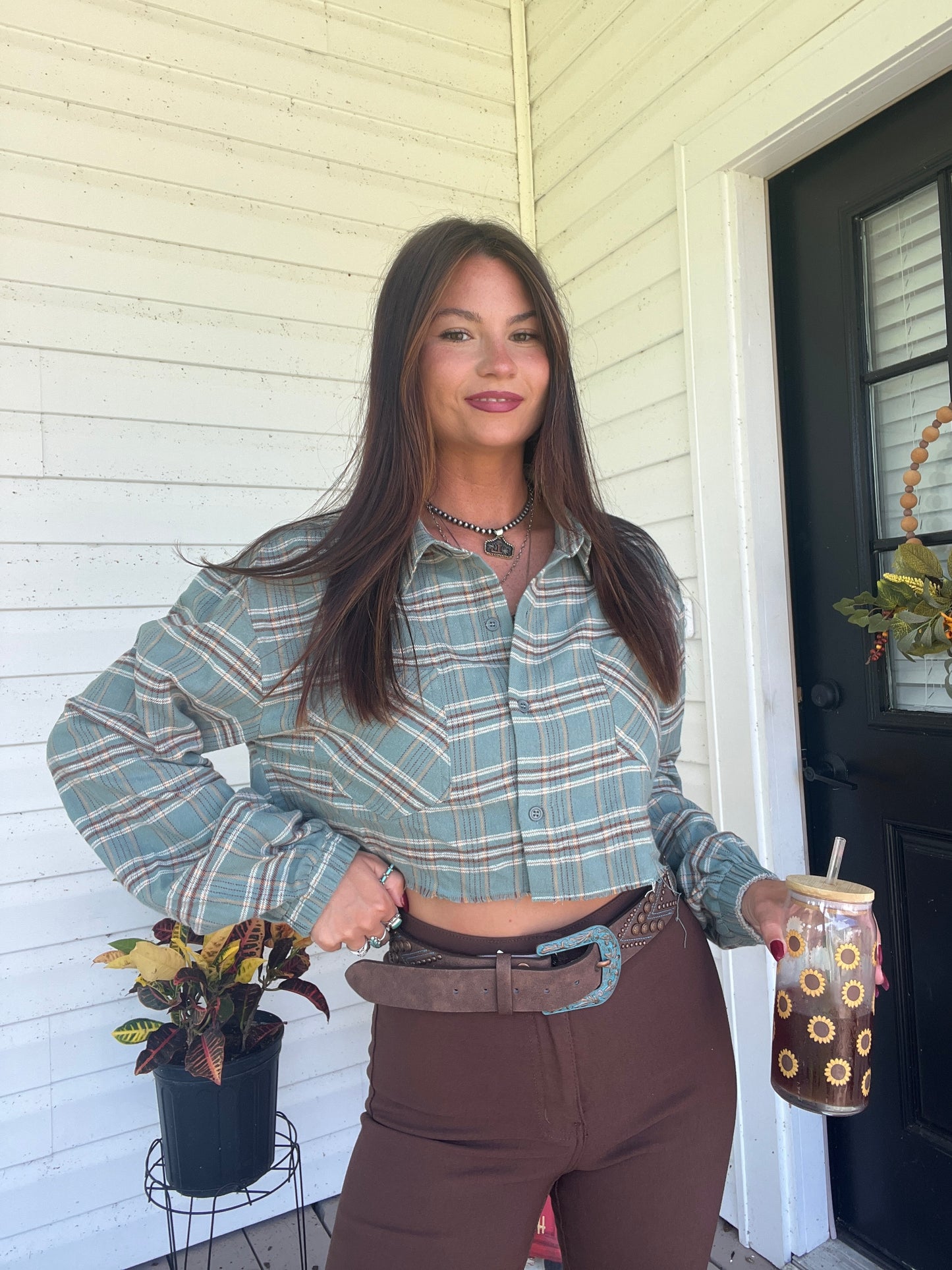 Original Rory Plaid Cropped Flannel - Green