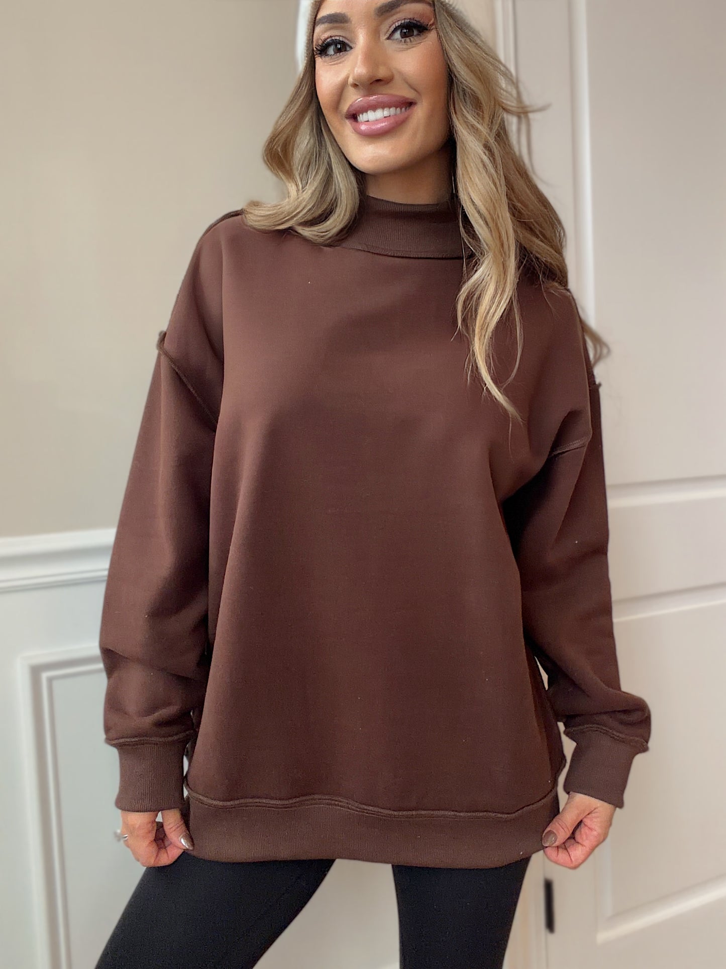 Tilly Brown Reversible Oversized Mockneck Crew