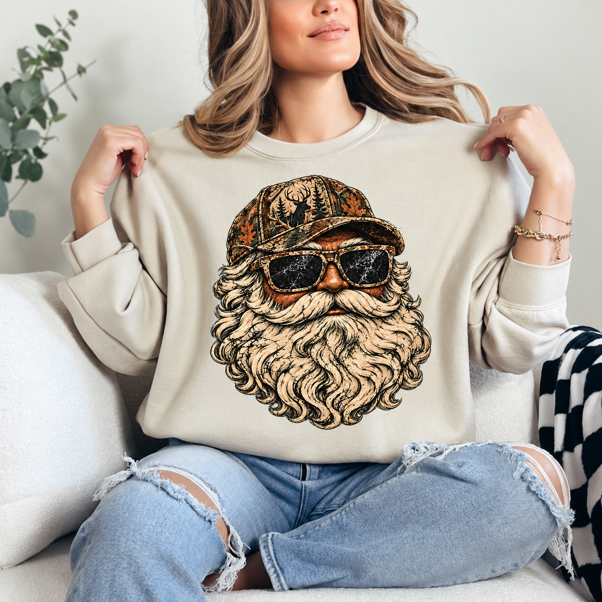 Camo Santa Crewneck — Sand