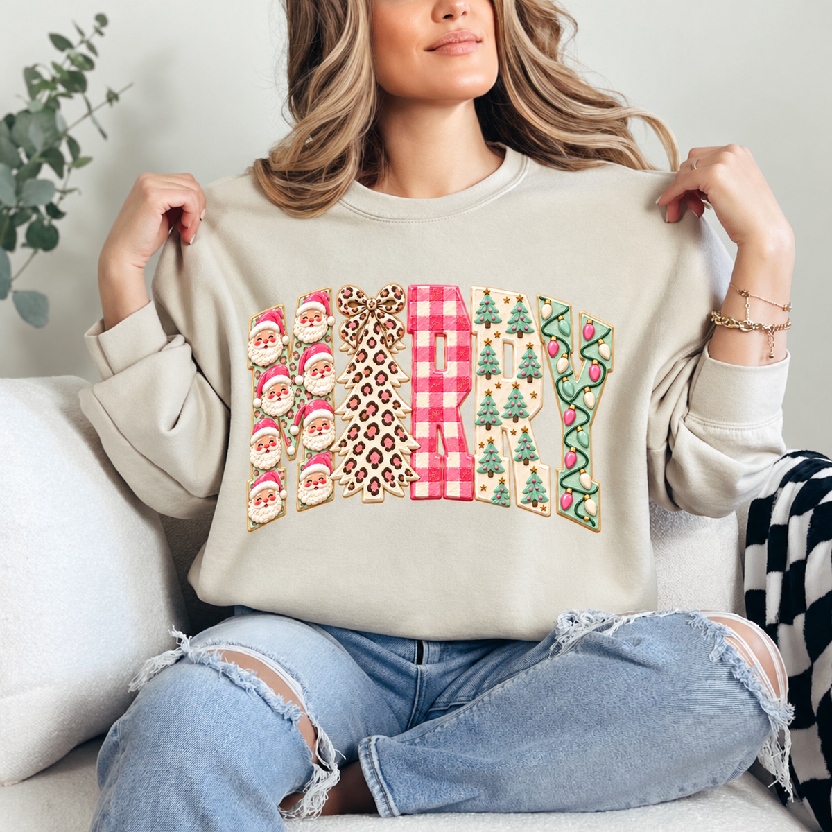 Coquette Merry Christmas Crewneck — Sand