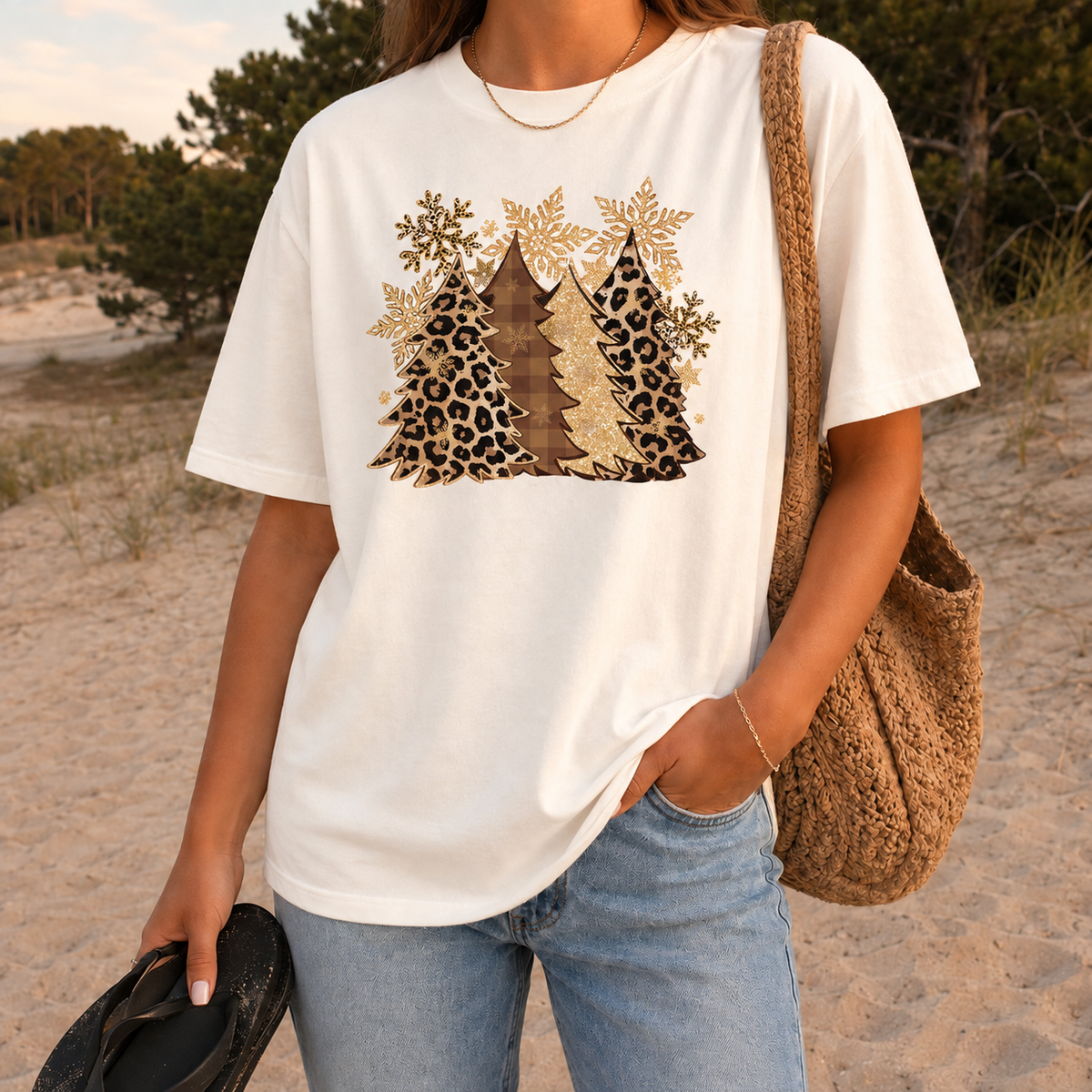 Leopard Christmas Trees Graphic — Ivory T-Shirt
