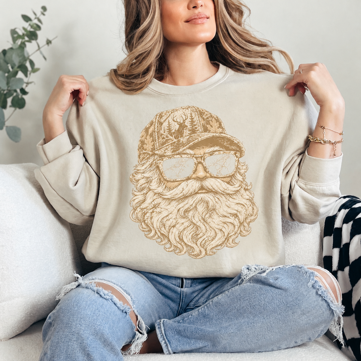 Light Camo Santa Crewneck — Sand