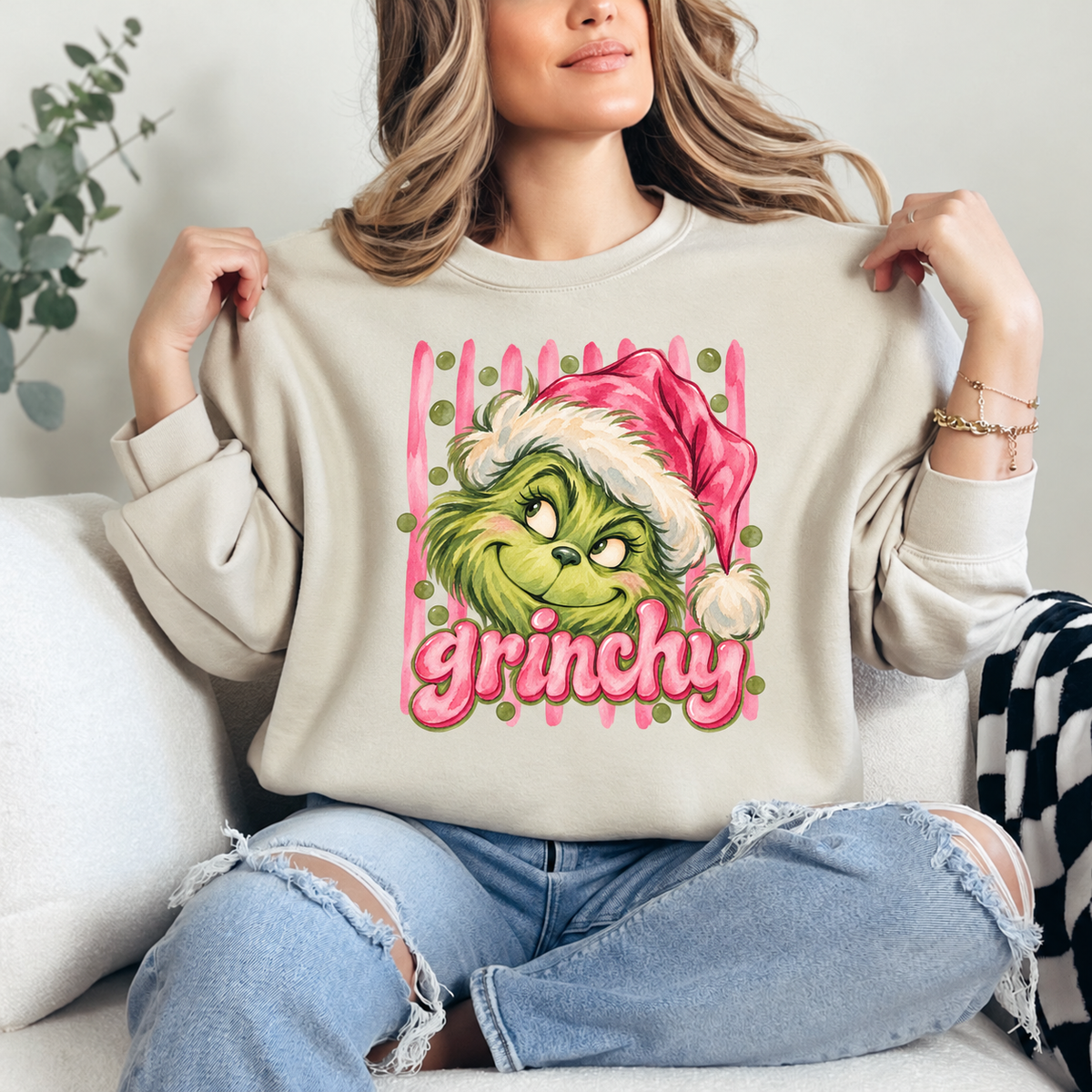 Pink Grinchy Crewneck — Sand