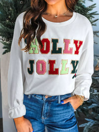 PREORDER: Holly Jolly Embroidered Patch Round Neck Sweatshirt