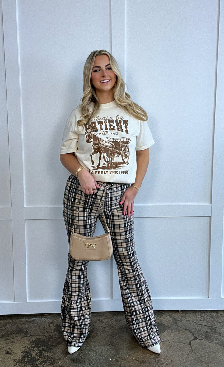 Gretchen High Waisted Plaid Flare Jeans