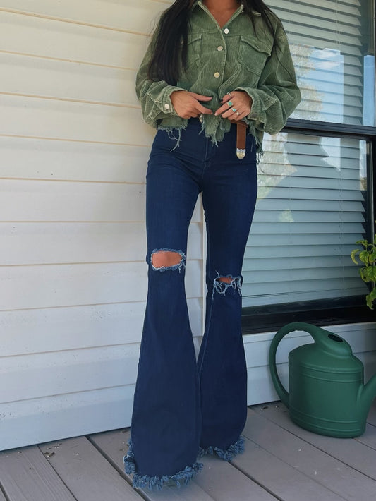 Buy our "Farrah Denim Distressed High Waisted Flares - Dark Wash" online – Willow Boutique Clothing. Shop stylish Farrah Denim Distressed High Waisted Flares - Dark Wash today.