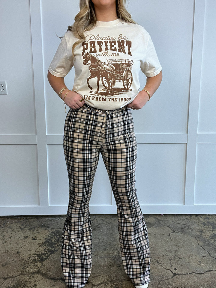 Gretchen High Waisted Plaid Flare Jeans