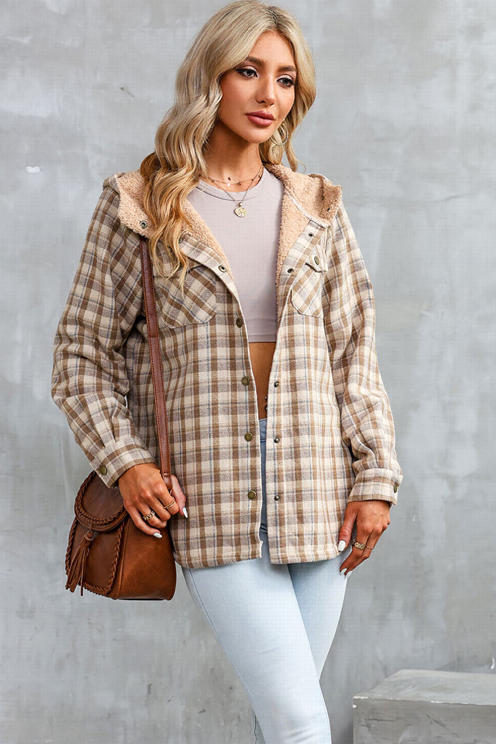 PREORDER: Cozy Goals Plaid Snap Down Hooded Jacket