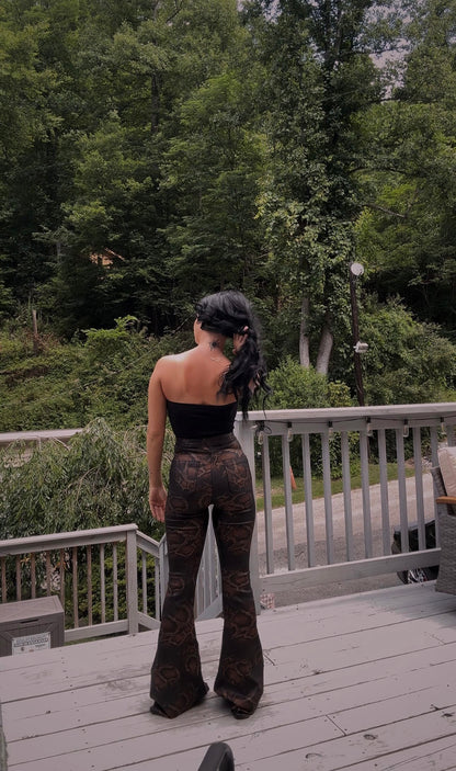 Fiona High Waisted Bell Bottom Flare Jeans - Snakeprint