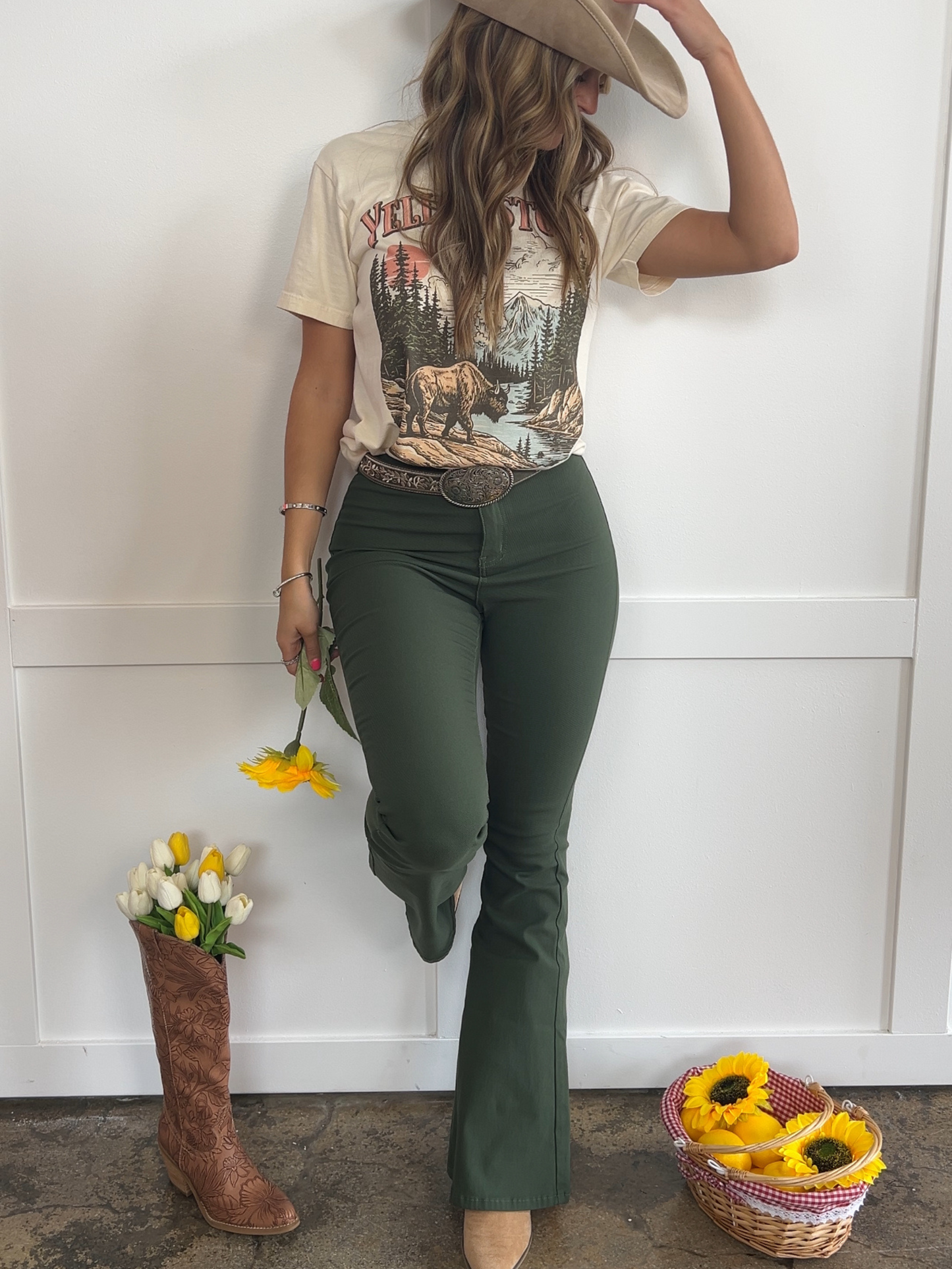 Buy our "Fiona High Waisted Bell Bottom Flare Jeans - Olive" online – Willow Boutique Clothing. Shop stylish Fiona High Waisted Bell Bottom Flare Jeans - Olive today.