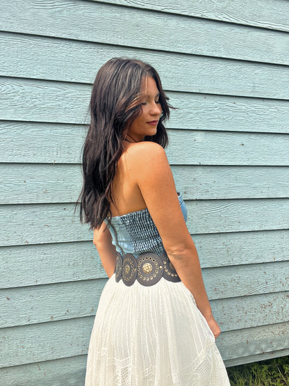 Denim Dreams Bustier Cropped Denim Top