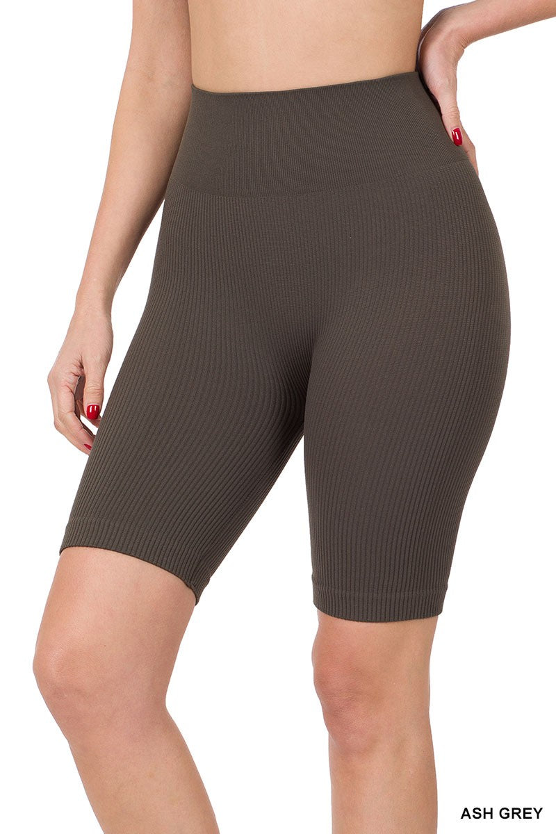 Seamless Ribbed Biker Shorts - Ash Grey