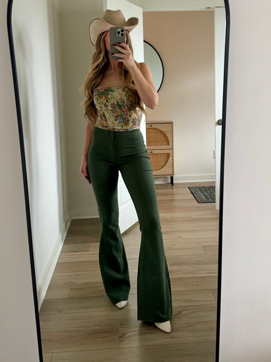 Buy our "Fiona High Waisted Bell Bottom Flare Jeans - Olive" online – Willow Boutique Clothing. Shop stylish Fiona High Waisted Bell Bottom Flare Jeans - Olive today.