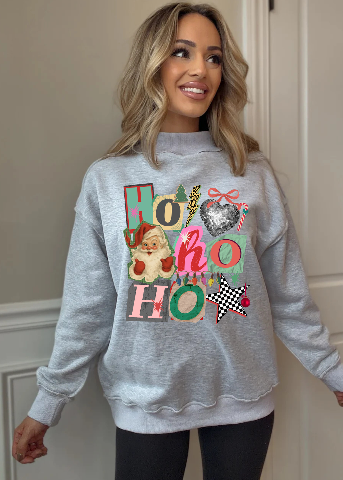 Ho Ho Holiday Reversible Oversized Mockneck Crew