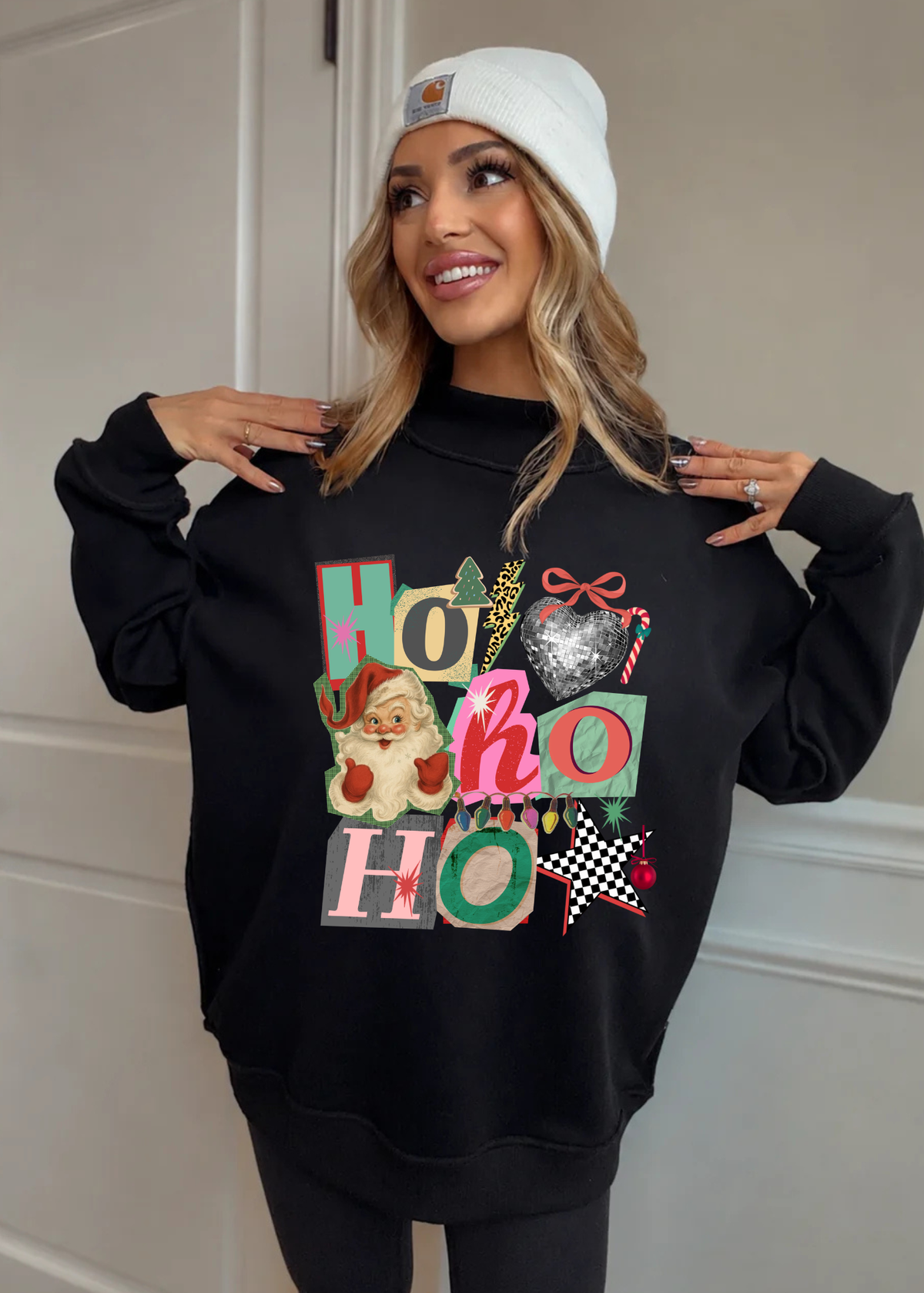Ho Ho Holiday Reversible Oversized Mockneck Crew