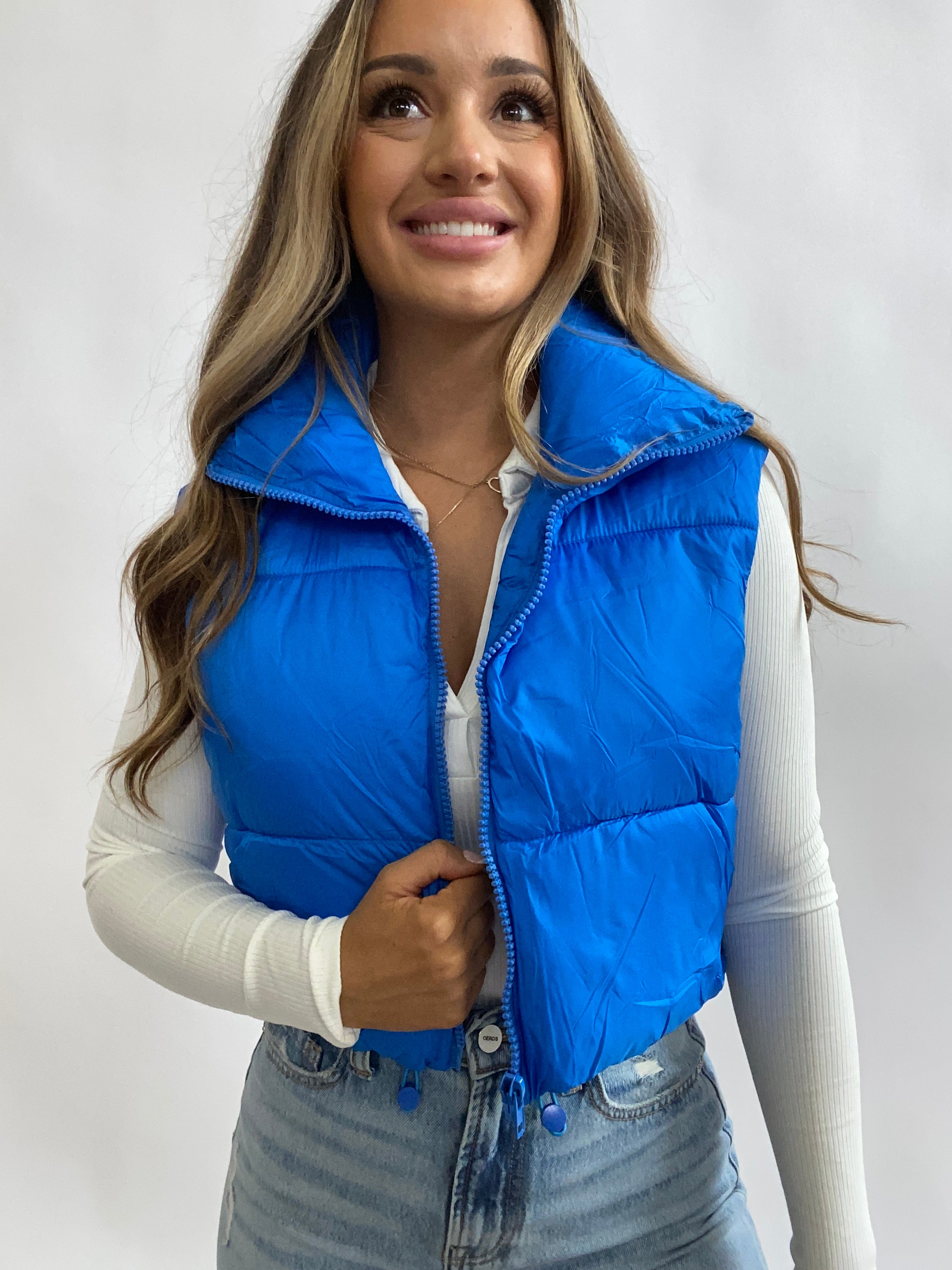 Brie Blue Cropped Puffer Vest