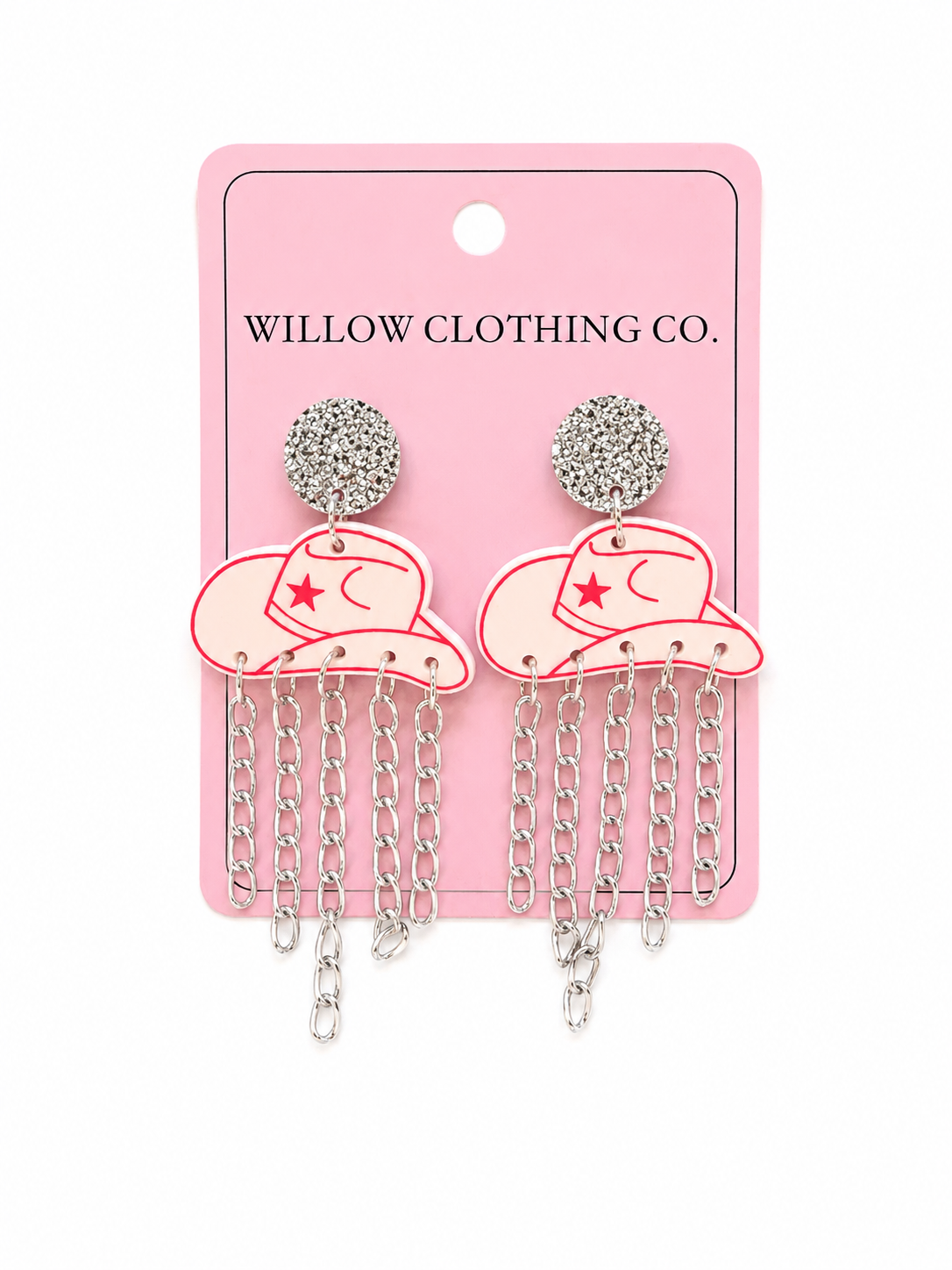 Dangle Chain Cowgirl Hat Earrings