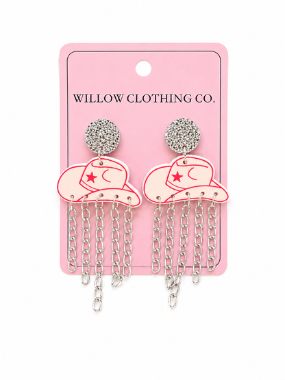 Dangle Chain Cowgirl Hat Earrings