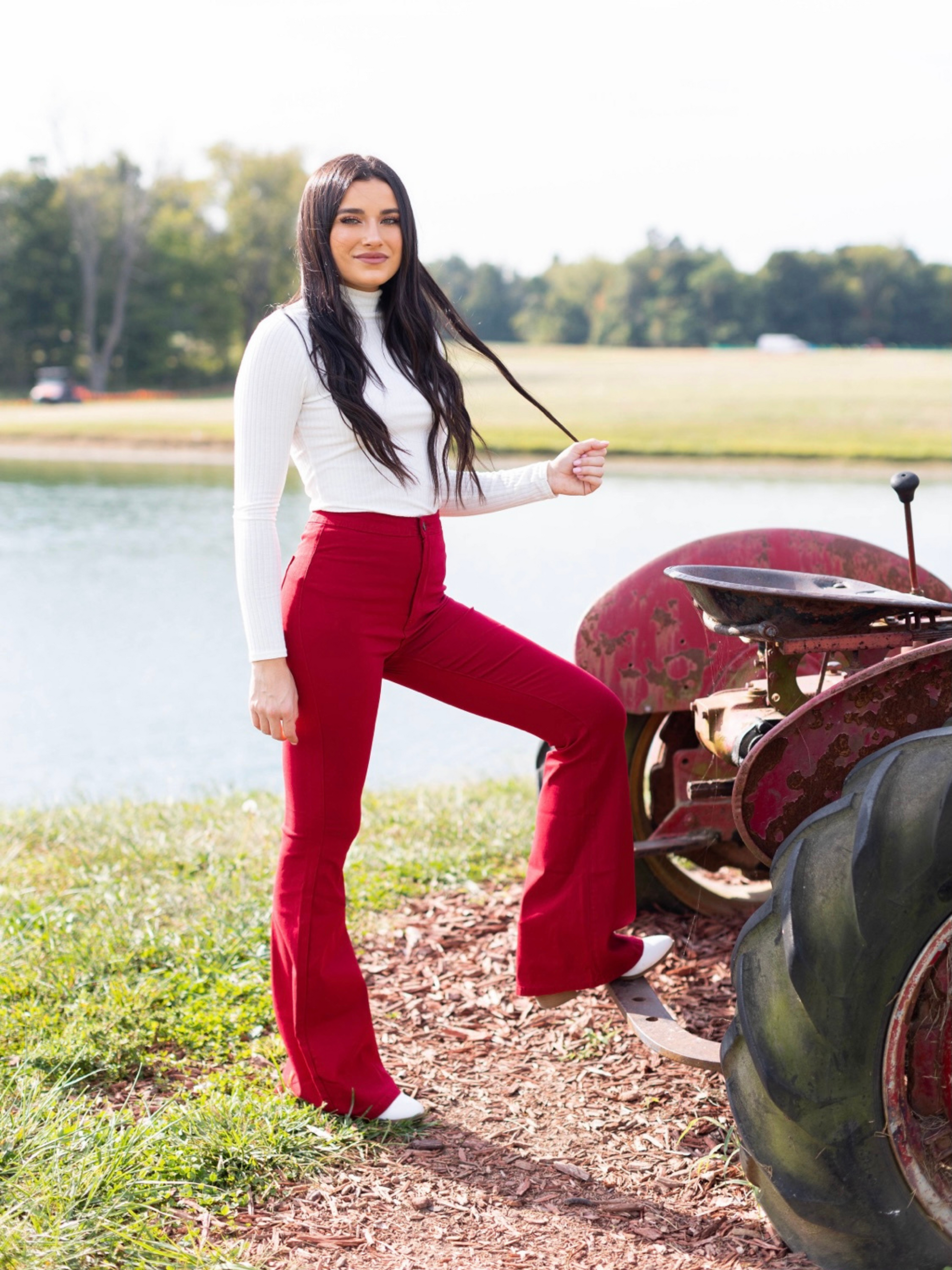Buy our "Fiona High Waisted Bell Bottom Flare Jeans - Red" online – Willow Boutique Clothing. Shop stylish Fiona High Waisted Bell Bottom Flare Jeans - Red today.