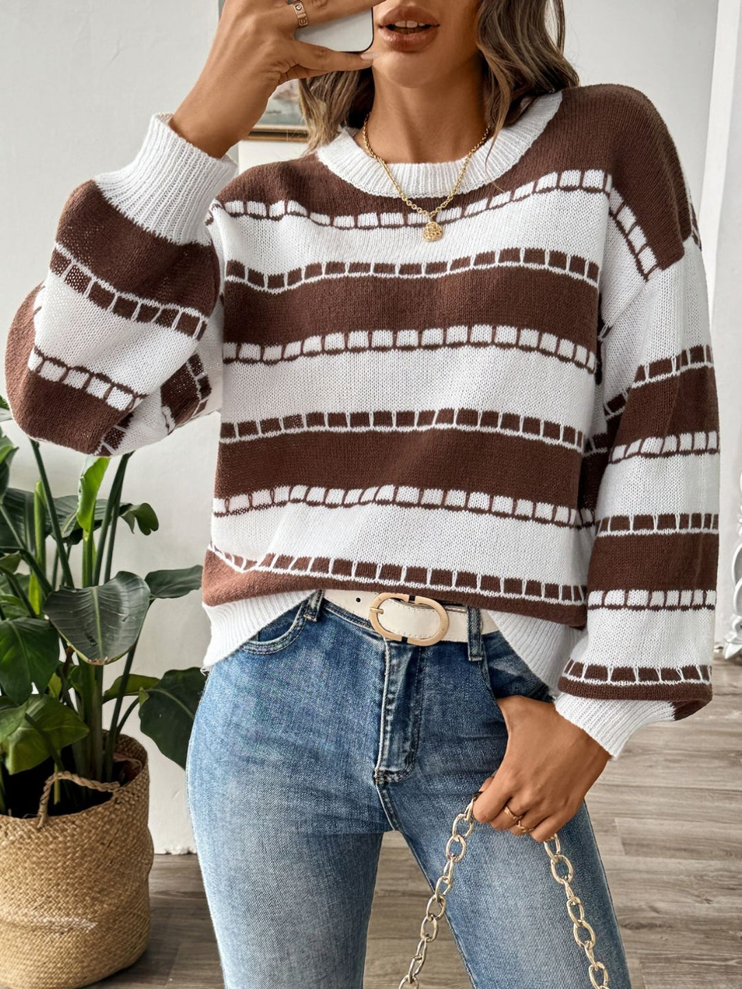 PREORDER: Hazel Hues Striped Round Neck Long Sleeve Sweater