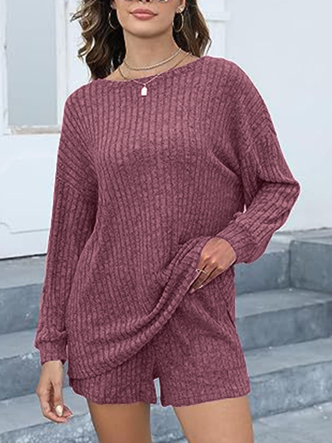 PREORDER: Molly Jade Round Neck Dropped Shoulder Top and Shorts Set