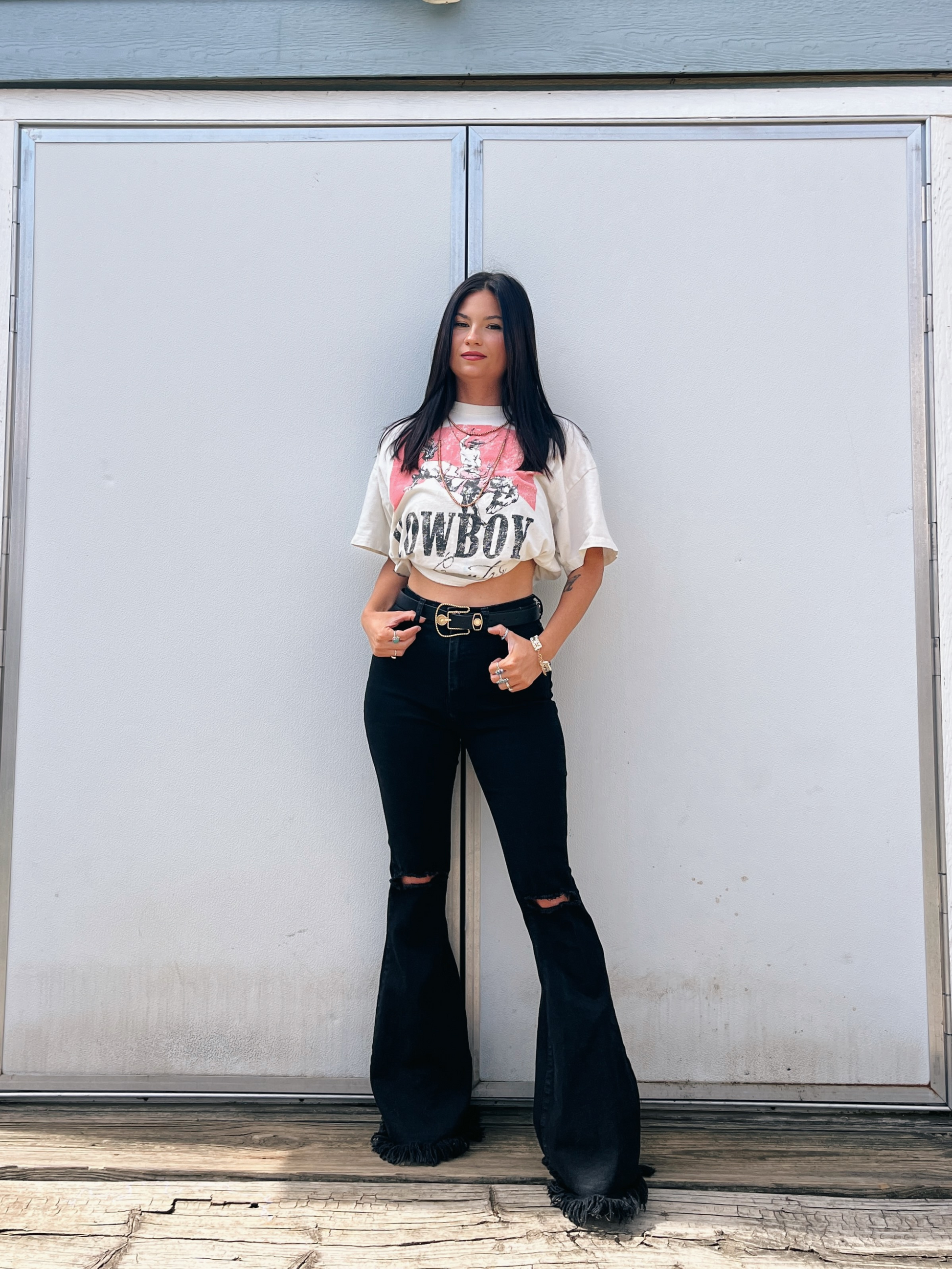 Buy our "Farrah Distressed High Waisted Flares - Black" online – Willow Boutique Clothing. Shop stylish Farrah Distressed High Waisted Flares - Black today.