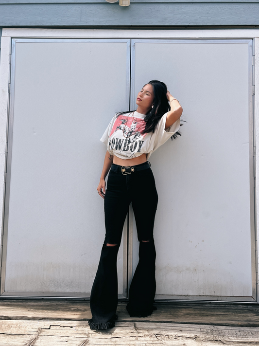 Buy our "Farrah Distressed High Waisted Flares - Black" online – Willow Boutique Clothing. Shop stylish Farrah Distressed High Waisted Flares - Black today.