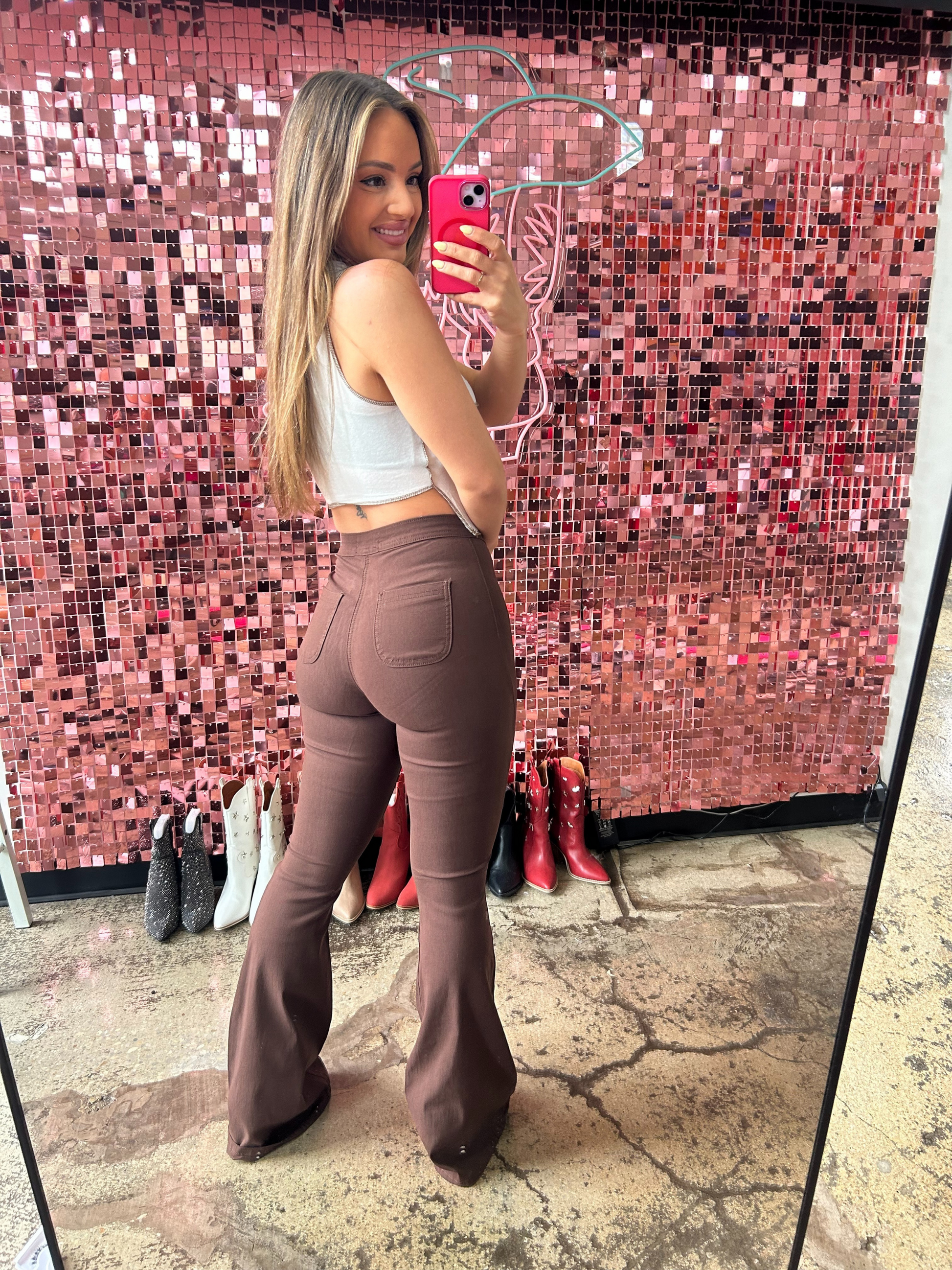 Buy our "Fiona High Waisted Bell Bottom Flare Jeans - Chocolate Brown" online – Willow Boutique Clothing. Shop stylish Fiona High Waisted Bell Bottom Flare Jeans - Chocolate Brown today.