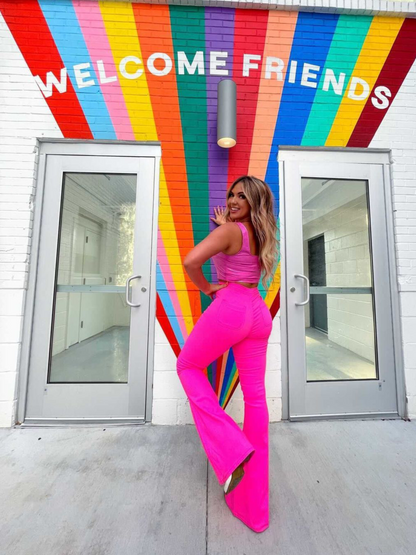 Buy our "Fiona High Waisted Bell Bottom Flare Jeans - Pink" online – Willow Boutique Clothing. Shop stylish Fiona High Waisted Bell Bottom Flare Jeans - Pink today.