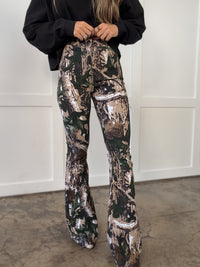 Fiona High Waisted Bell Bottom Flare Jeans - Camo