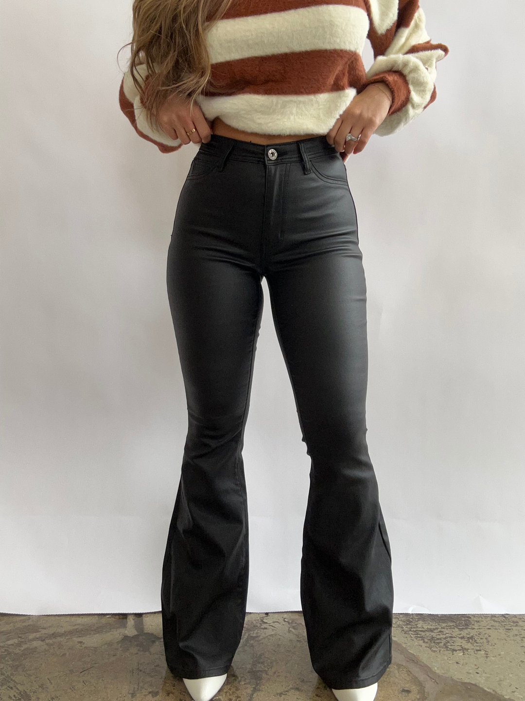 Leather Blakely High Waisted Bell Bottom Flare Jeans Black