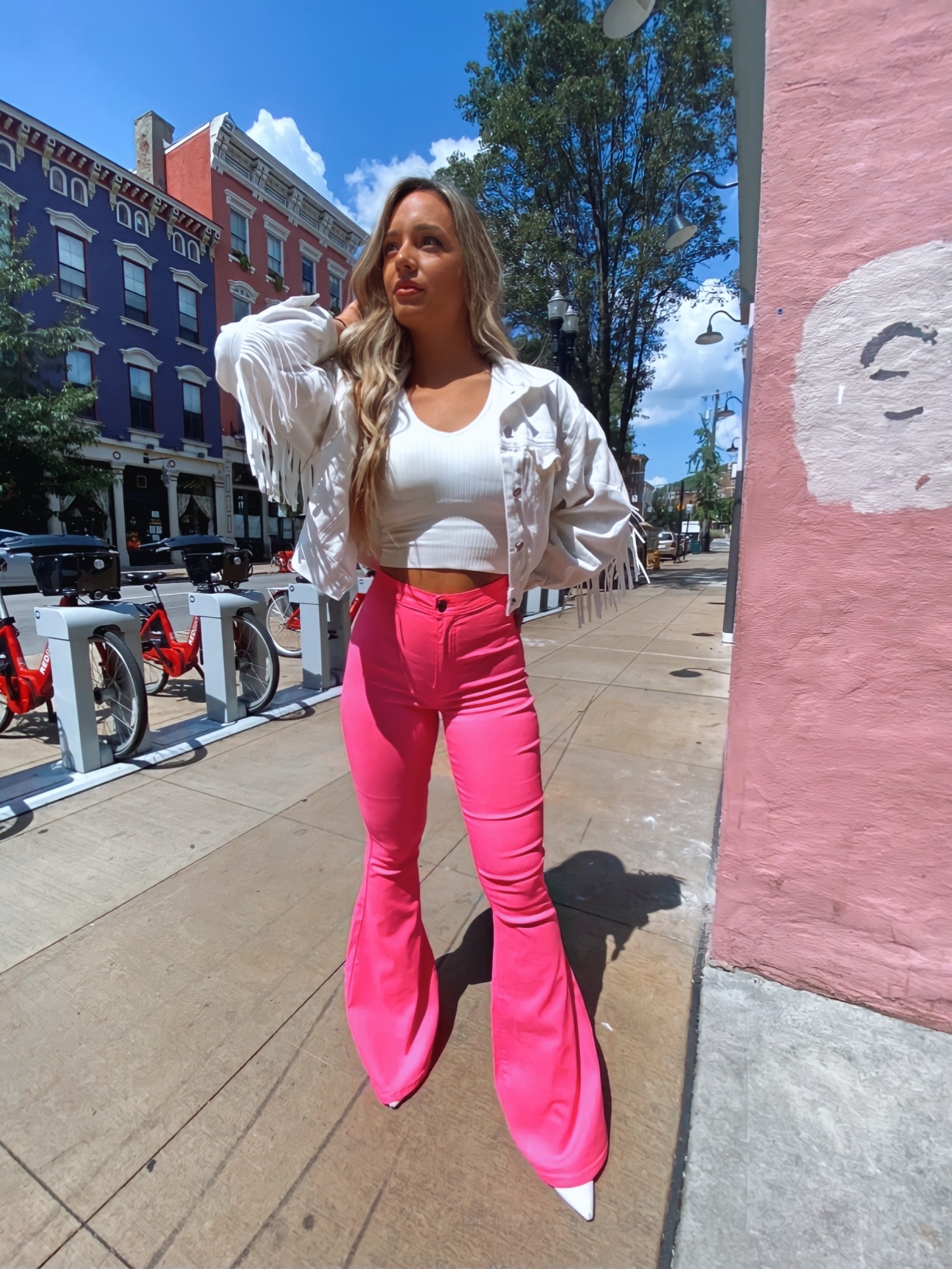 Buy our "Fiona High Waisted Bell Bottom Flare Jeans - Pink" online – Willow Boutique Clothing. Shop stylish Fiona High Waisted Bell Bottom Flare Jeans - Pink today.