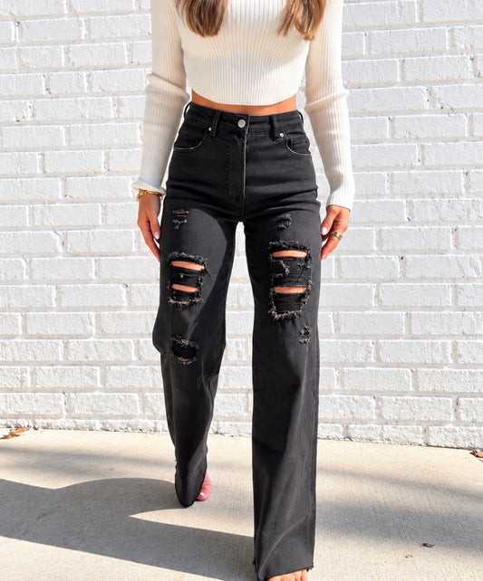 The Kait Outlaw Vintage Wide Leg Jeans - Black