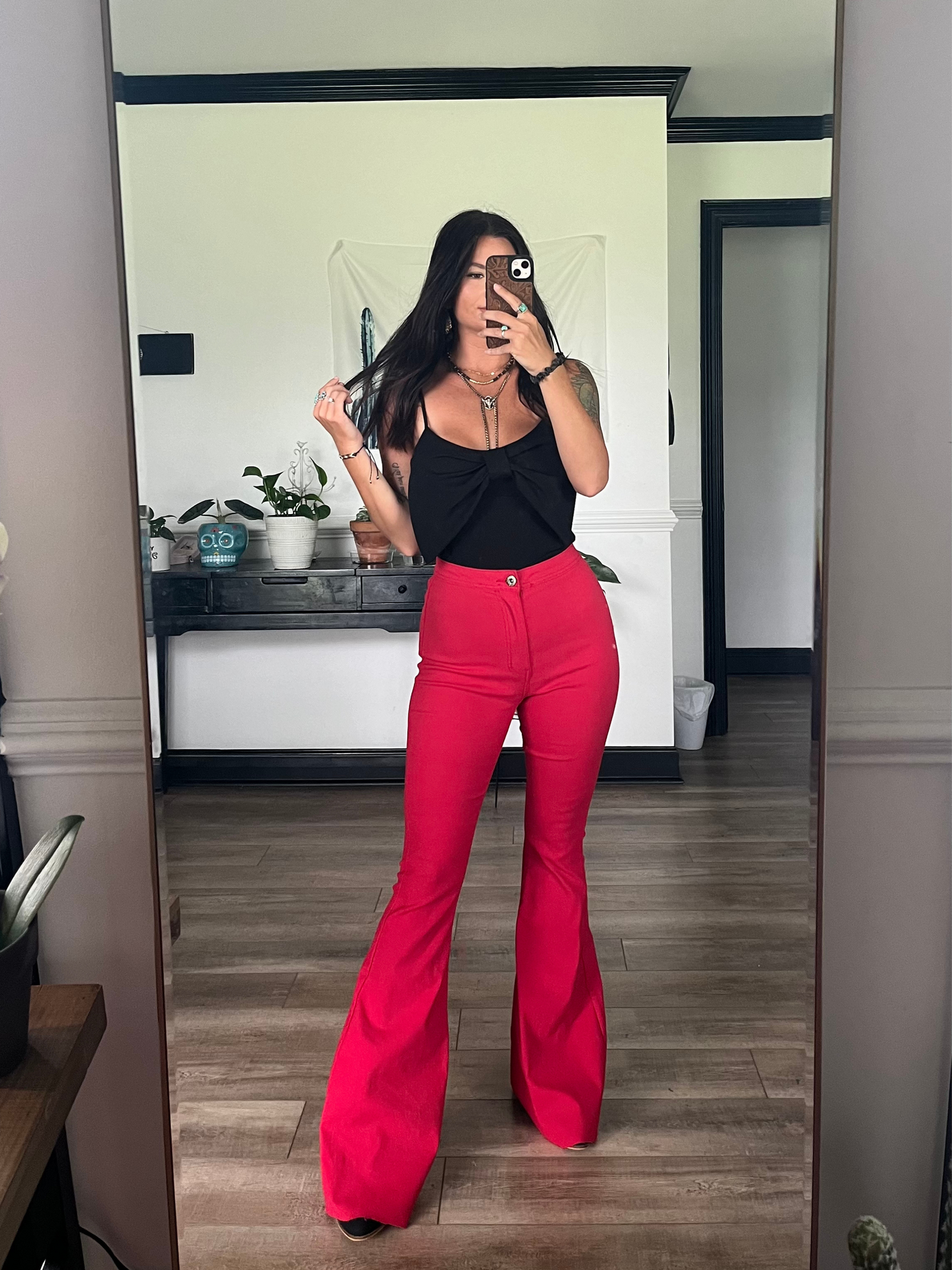 Buy our "Fiona High Waisted Bell Bottom Flare Jeans - Red" online – Willow Boutique Clothing. Shop stylish Fiona High Waisted Bell Bottom Flare Jeans - Red today.