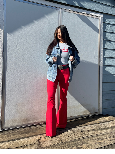 Fiona High Waisted Bell Bottom Flare Jeans - Red – Willow Fiona High Waisted Bell Bottom Flare Jeans - Red – Willow